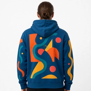 Men <b>Women</b> Navy <b>Blue</b> Retro Abstract Geometric Shape Print <b>Hoodie</b> 90s Memphis Style Cotton Fleece Casual Winter Pullover Tops - Product Image 3