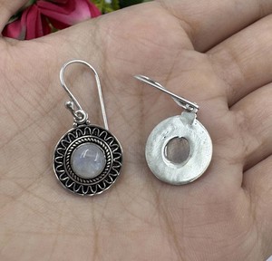 Natural Moonstone Silver Plated Brass Drop <b>Earrings</b> Classic <b>Hook</b> Style Handmade Gemstone Dangle <b>Earrings</b> Women's Fashion - Product Image 1