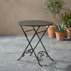 Black Round Metal Mesh Folding Bistro <b>Table</b> Modern <b>Outdoor</b> Patio <b>Side</b> Coffee <b>Table</b> - Product Image 2