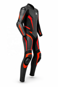 X Sport Racing One-Piece Leather Motorcycle <b>Suit</b> | Black <b>Red</b> Gray | X Logo | OEM ODM Manufacturer | Premium Design | Racing Wear - Product Image 3