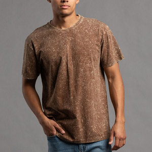 T-shirt en coton marron délavé pour homme, manches courtes, col rond, couleur unie, coupe classique, jersey tricoté - Product Image 1