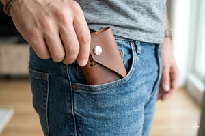 Genuine Cow Leather Stitchless <b>Wallet</b> No Stitch Design Slim Men Card Case Minimalist Mini <b>Wallet</b> with Gift Box LSSW-0008 - Product Image 2