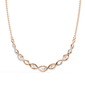 10K 14K 18K <b>Rose</b> Gold Intricate Intertwined Vine Twist Pattern Set with Shimmering Lab Grown Diamonds <b>Infinity</b> Wave Necklace - Product Image 1