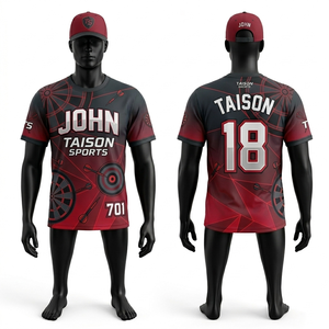 Camiseta de Dárdos para Hombre, 150 GSM, Tejido de Poliéster Transpirable de Alto Rendimiento, Panel Degradado Rojo y Negro, Sublimación, Impresión de Logotipo de Equipo Personalizado - Product Image 1