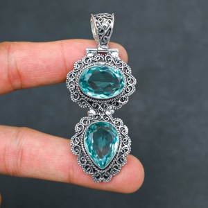 <b>Top</b> Quality Sparkling LAB-CREATED Hot Sell Blue Topaz Solid 925 Sterling <b>Silver</b> Plated Designer 2.20" Pendant Women's Wholesale - Product Image 1