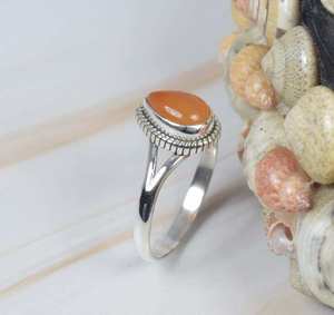 Natural Carnelian Smooth Pear Shape Carved Gemstone Ring 925 Sterling <b>Silver</b> Handmade Carnelian Fashion Ring Elegant Gemstone - Product Image 5
