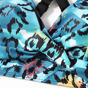 Conjunto de Bikini de Moda con Escote en V Profundo, Top Cruzado y Braguita de Cintura Alta, Traje de Baño Estampado de Dos Piezas, Ropa de Playa de Spandex y Poliéster - Product Image 4