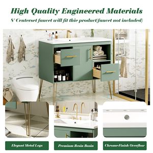 Mobile Bagno Moderno da 36 Pollici Autoportante con 2 Cassetti e 2 Vani Portaoggetti, Set Combinato con Lavabo in Resina - Product Image 5
