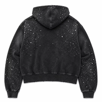 Sweat à capuche zippé surdimensionné personnalisé avec strass pour homme, style streetwear, coupe courte, tricoté 100 % coton