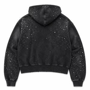 Sudadera con capucha y cremallera de gran tamaño con pedrería personalizada para hombre, estilo urbano, corte ajustado, tejida, 100% algodón - Product Image 2