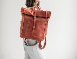 Rugged Buffalo Leather <b>Roll</b> Top Rucksack Outdoor Adventure Laptop Bag Manufacturer Direct Supply LTBP-0209 - Product Image 2