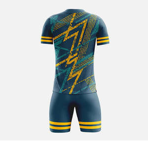 Conjunto de Camiseta de Fútbol con Estampado Digital Personalizado para Hombre, Azul Oscuro y Amarillo, Estampado Geométrico, Cuello Redondo, Sin Mangas, Absorbe la Humedad, 100% - Product Image 2
