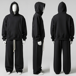 High Quality Winter Casual Fleece Sweatshirts and Sweatpants Tracksuits Set Custom 2 in 1 Solid Printed Regular Fit <b>Men</b> - Product Image 5