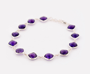 Handcrafted Genuine Amethyst <b>Gemstone</b> <b>Bracelet</b> in 925 Sterling Silver Cushion Cut Purple Stone Jewelry With Adjustable Linkchain - Product Image 2