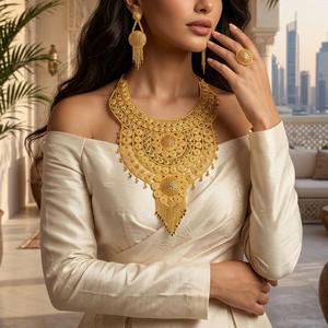 Wholesale Brass 14K18K24K Micron Gold Filled Heavy <b>Bridal</b> Long Necklaces Set Traditional Dubai Style Fashion Jewelry Oro Joyeria - Product Image 2