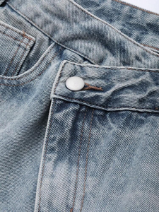 Jeans de Mezclilla de Cintura Alta y Pierna Ancha, Lavado a la Piedra, Corte Holgado, Estilo Casual, Tela de Algodón de Peso Medio, para Primavera - Product Image 6