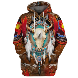 เสื้อสเวตเตอร์มีฮู้ดพิมพ์ลายหัวกระทิง Native Heritage สำหรับผู้ชาย ทรงลำลอง ใส่สบาย เหมาะสำหรับฤดูใบไม้ร่วง - Product Image 1