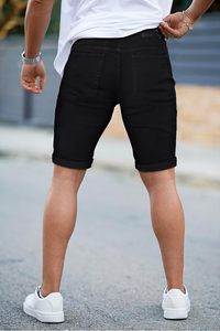 Shorts en jean noir déchiré pour homme, taille mi-haute, style décontracté d'été, coupe droite, en coton - Product Image 5