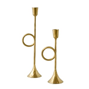 Gold Modern Loop Candle <b>Holder</b> Pair Sculptural Tabletop Decor Metal Design Elegant Centerpiece for Home Dining Room - Product Image 1