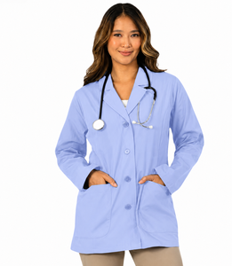 Bata de laboratorio unisex azul claro personalizada con certificación ISO, bolsillo para estetoscopio, uniforme de hospital, tejido de algodón y poliéster, detección de agujas - Product Image 1