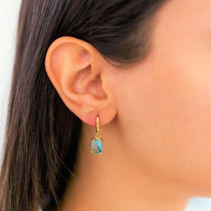 Pendientes colgantes de aguamarina, piedra de nacimiento de marzo, gema azul, plata de ley 925, chapados en oro de 14 quilates, regalo para ella - Product Image 3