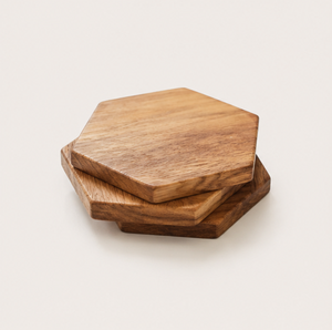 Handmade Hexagonal Wooden Coaster Set Of 6 Premium Acacia Wood Drink Coasters For <b>Coffee</b> Mugs And Tea Cups <b>Rustic</b> Modern Home - Product Image 4