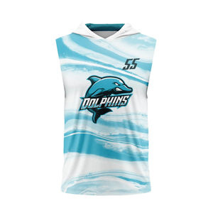 เสื้อฟุตบอลเด็กชายแบบไม่มีแขนพิมพ์ลายคลื่น 7v7 พร้อมฮู้ด ลายกราฟิกปลาโลมาแบบซับลิเมชั่น  โลโก้ทีมแบบกำหนดเอง หมายเลขผู้เล่น เสื้อผ้าสำหรับวัยรุ่น - Product Image 1