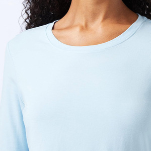 T-shirts pour femmes à manches longues, noirs, de haute qualité, personnalisés, en gros, couleurs unies, confortables, sportifs, décontractés, OEM - Product Image 6