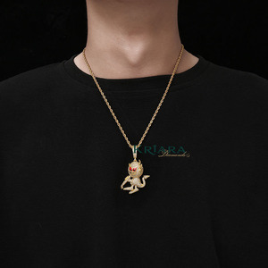 Pendentif singe en argent 925 plaqué or 18 carats avec moissanite, unisexe, style hip-hop, pour usage quotidien, breloque à thème animal, cadeau certifié - Product Image 1