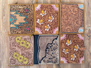 <b>A4</b> Multifunctional Zipper Hand Leather Document File Holder Ring Binder Custom Office Genuine Leather Floral <b>Portfolio</b> Organizer - Product Image 3