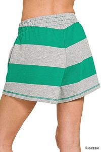 เซ็ตเสื้อครอปซิปครึ่งตัวลายทาง Zenana Frenchterry และกางเกงขาสั้น - Product Image 4