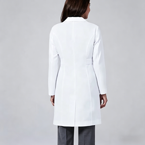 Bata de Laboratorio Blanca para Mujer, Tejida, de Algodón y Poliéster, Uniforme de Hospital, 3 Bolsillos, Cierre de Broches, Bata Médica - Product Image 4