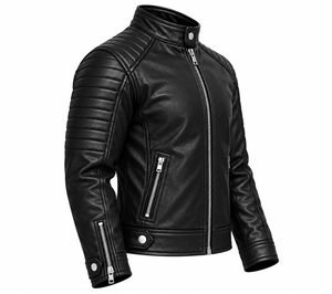 Chaqueta de Motociclista para Hombre, de Cuero Genuino Negro, de Alta Calidad, Transpirable, con Cuello Alto, Cierre de Cremallera, Corte Ajustado, Estilo Biker, para Invierno - Product Image 4