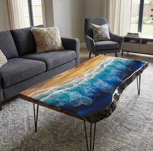 Artisan Coastal Live Edge Solid Wood Ocean Resin Coffee <b>Table</b> Handmade Luxury Designer Center <b>Table</b> for Modern Interiors - Product Image 4