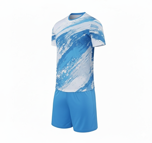 Camiseta de Fútbol para Hombre, Azul y Blanca, con Estampado Abstracto, Manga Corta, Cuello Redondo, Absorbe la Humedad, Corte Regular, Ropa de Verano - Product Image 4
