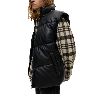 Gilet matelassé bordeaux pour homme à col montant, fermeture éclair, coupe-vent, décontracté, pour l'hiver - Product Image 2