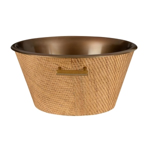 Luxury Rattan Wrapped Theme Metal Wine <b>Ice</b> Bucket Antique Bronze Finish With Gold Handles Elegant Party Beverage Tub Wholesale - Product Image 2