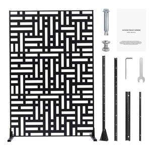 Schermo per la privacy da esterno 119,4 cm L x 193,5 cm A, divisorio autoportante a 3 pannelli, schermo decorativo da giardino in metallo tagliato al laser - Product Image 1