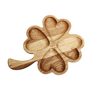 Plateau de service en bois fait main en forme de feuille avec 5 compartiments, plateau décoratif naturel pour apéritifs, fruits, noix, bonbons, fruits secs - Product Image 1