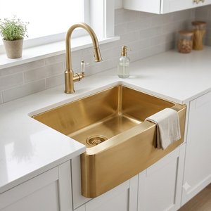 Évier carré en laiton massif, finition or satiné, pour cuisine, à encastrer sous plan, cuve unique, avec crépine, équipement sanitaire commercial - Product Image 4