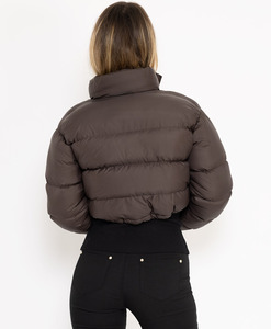 Women's Quilted Puffer Jacket Black <b>Stand</b> Collar Zipper Closure Full Sleeve Winter Outerwear Short Length Thick Padding - Product Image 2