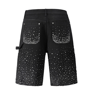Shorts en jean baggy pour hommes OEM 2026 personnalisés 16 OZ en toile avec impression intégrale de strass et paillettes, effet vieilli, vente en gros - Product Image 4