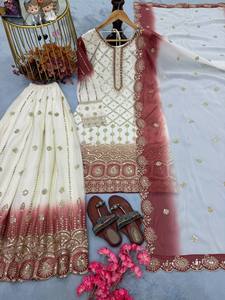 Magnifique Robe Ethnique Moderne en Faux Georgette Lourde, Style Sharara Indien et Pakistanais, Idéale pour Mariages et Soirées, Coupe Ajustée et Réversible - Product Image 3