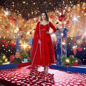 Ramdev Trading - Vestido de Fiesta de Seda con Lentejuelas y Bordados para Mujer, Estilo Moderno, para Bodas, Diwali, Todas las Temporadas, Corte Regular - Product Image 1