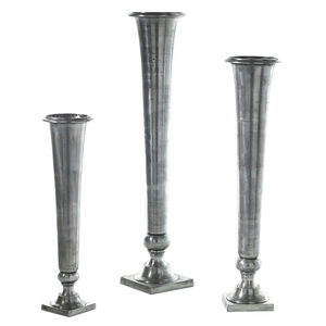 Vase élégant en aluminium martelé style mercure, haut, en forme de trompette, couleur argent, pour centre de table de luxe couleur argent champagne pour hall d'hôtel - Product Image 6