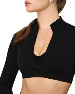 Nouvelle veste de yoga respirante pour femmes, entièrement zippée, col montant, avec trous pour les pouces, coupe ajustée, pour la course et l'entraînement en salle de sport, logo personnalisé - Product Image 4