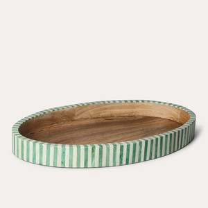 "Plateau de service à rayures bleues et blanches en incrustation d'os rectangle fait à la main pour décoration de cuisine" - Product Image 3