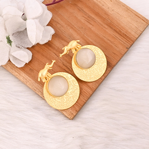 Handmade White Cat'seye Gemstone Gold Plated Bezel Setting Butterfly Brass Earrings Fashion Jewelry for Women - Product Image 3