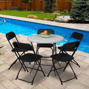 5 Pack Black Folding <b>Chair</b> with Steel Frame Portable and <b>Stackable</b> 350lb Capacity for Indoor <b>Outdoor</b> Events Commercial Seat - Product Image 2