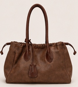 Premium Brown <b>Leather</b> Vintage Bohemian Ruched Tote <b>Bag</b> for Women Luxury <b>Slouchy</b> Shoulder Handbag Elegant Everyday Summer Winter - Product Image 1